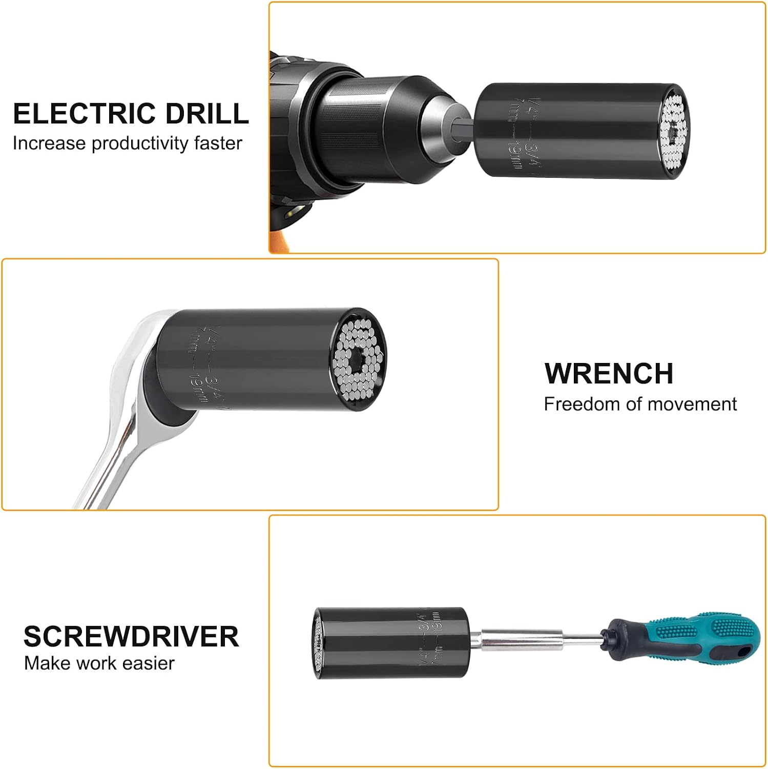 4 PCS Universal Socket Grip Tool Gifts for Men Dad, Super Socket Set 1/4''-3/4'' Multi-Function Socket Wrench Power Drill Adapter Ratchet Gadgets, Christmas Gifts for Men Women Husband Handyman