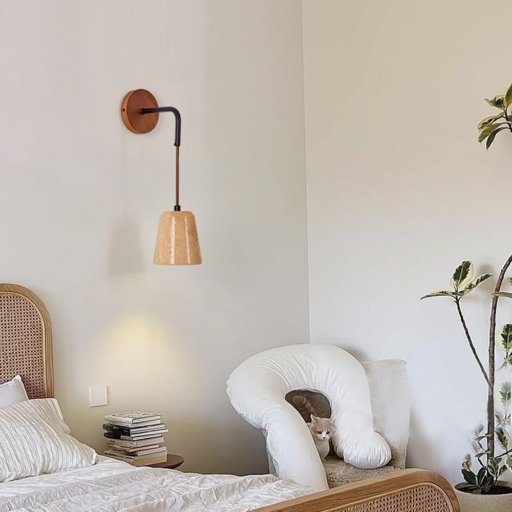 Apliques de Pared para Baño Vintage, Apliques de Pared de Mármol Modernos, Aplique de Pared de Piedra Natural, Lámpara de Pared Rústica de Madera Industrial Vintage de Mediados de Siglo para
