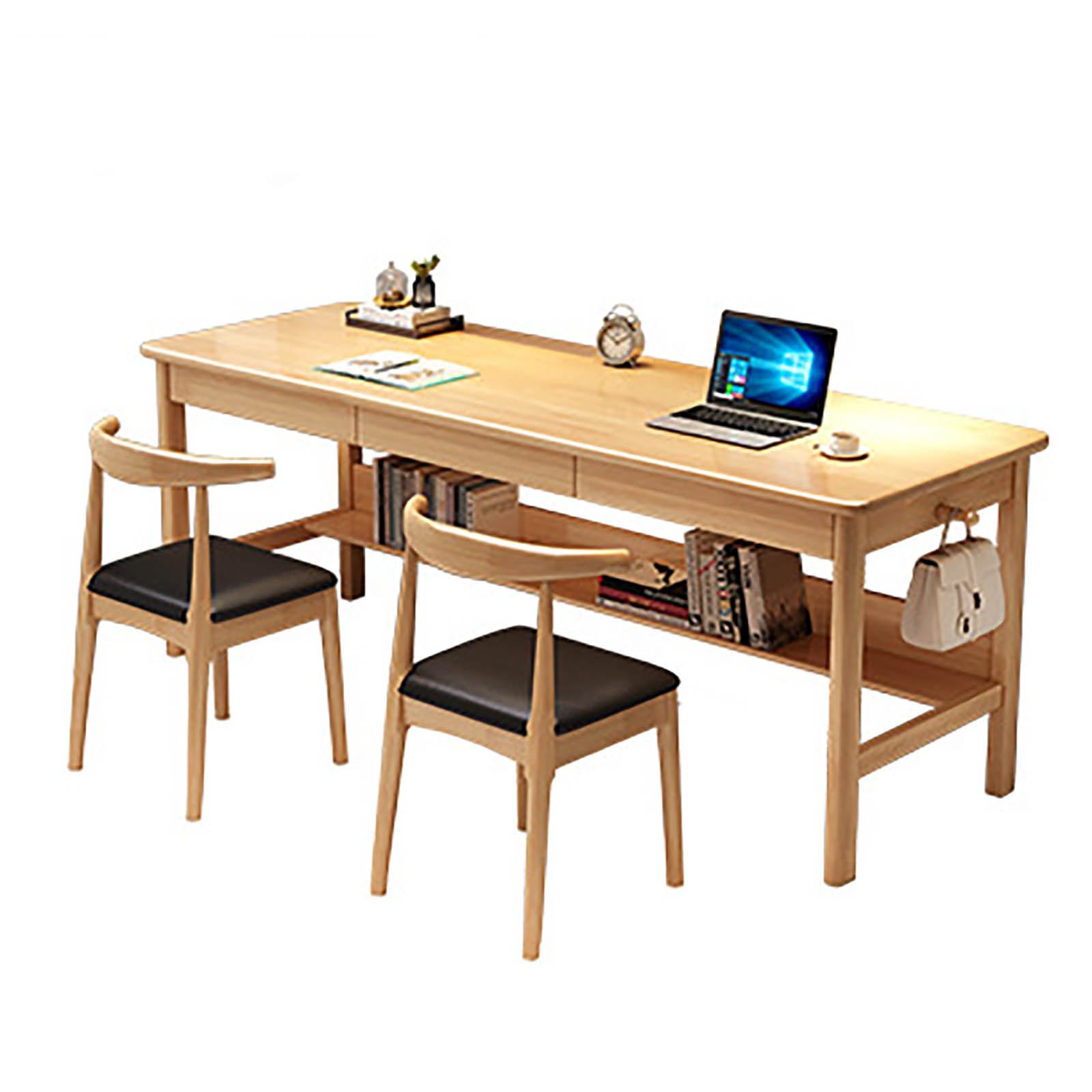 Solid Wood Desk Extended Version of Long Table Writing Desk Student Study Table Computer Workstation for Home Office(160x60x75cm(62x23x29in), Log Color)