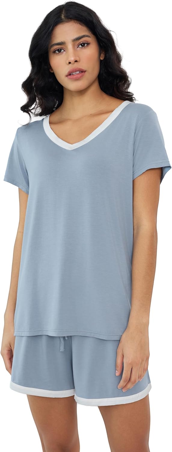 Joyaria Womens Short Sleeve Pajamas bamboo viscose Pj Shorts Set Soft Lightweight Cooling Sleepwear