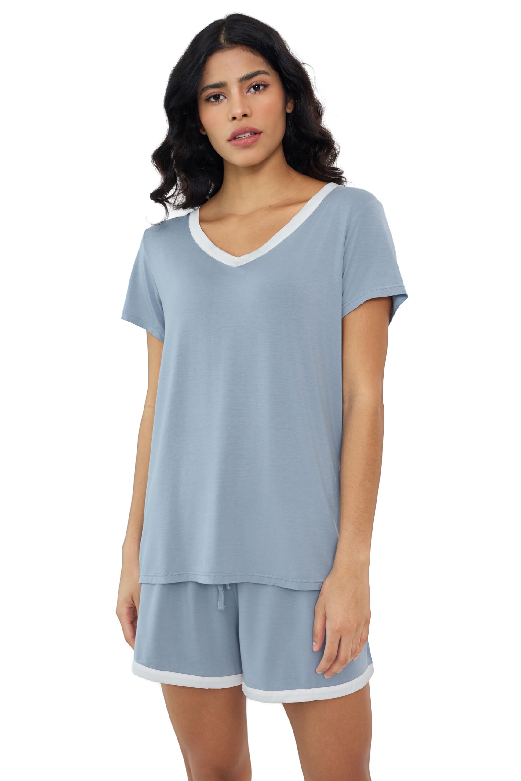 Joyaria Womens Short Sleeve Pajamas bamboo viscose Pj Shorts Set Soft Lightweight Cooling Sleepwear