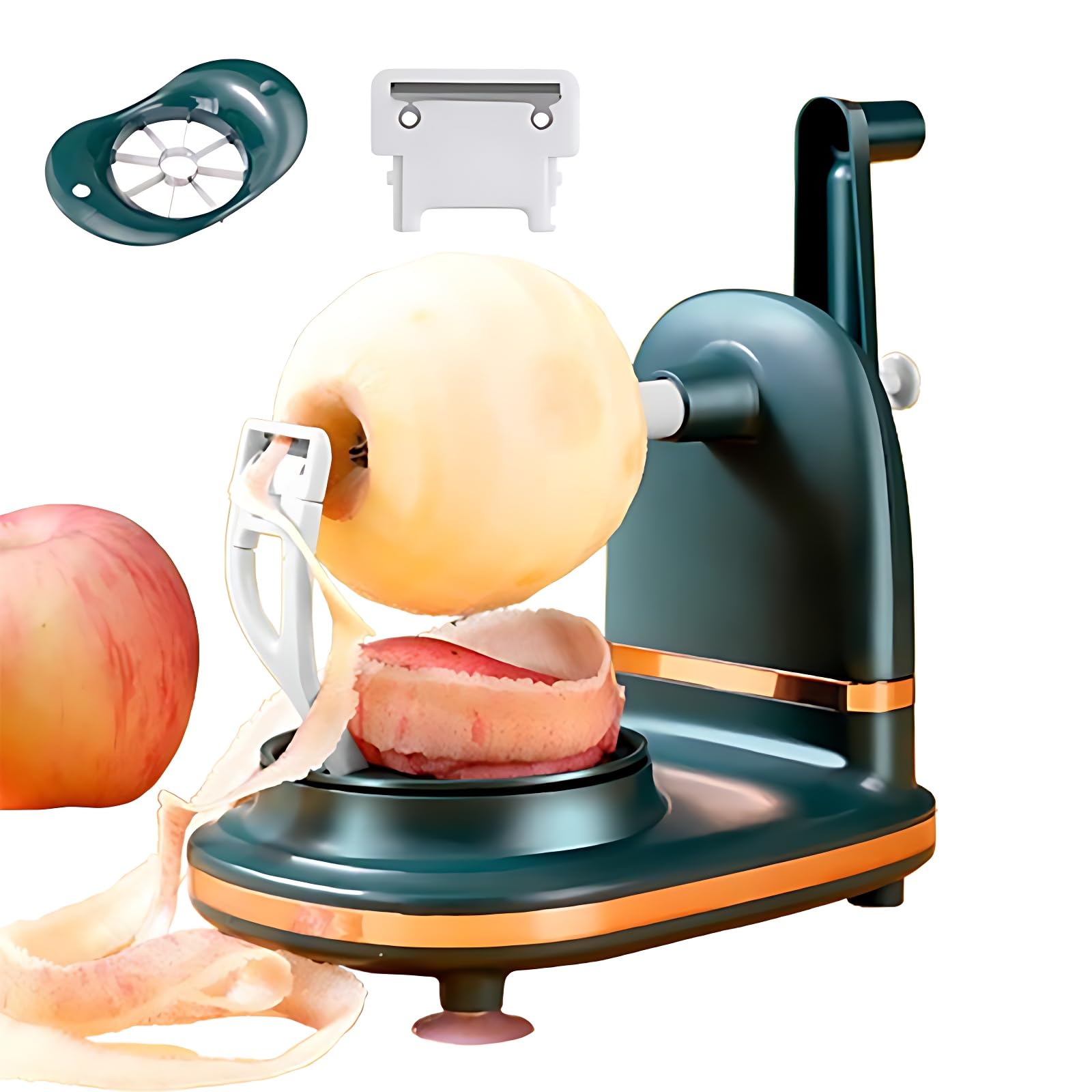 Pelador de Manzanas, pelador de Patatas y Verduras con rebanador y Cuchilla de Repuesto, pelado rápido 5 s, Juego de pelador de Frutas con manivela con Base de Ventosa para Cocina, Uso Diario