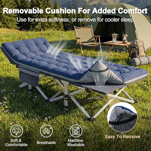 Image of ABORON Camping Cot for Adult 28 inch Extra Wide, Heavy-Duty 1200D Oxford Cot for Sleeping, Portable Folding Camp Bed with Mat & Carry Bag