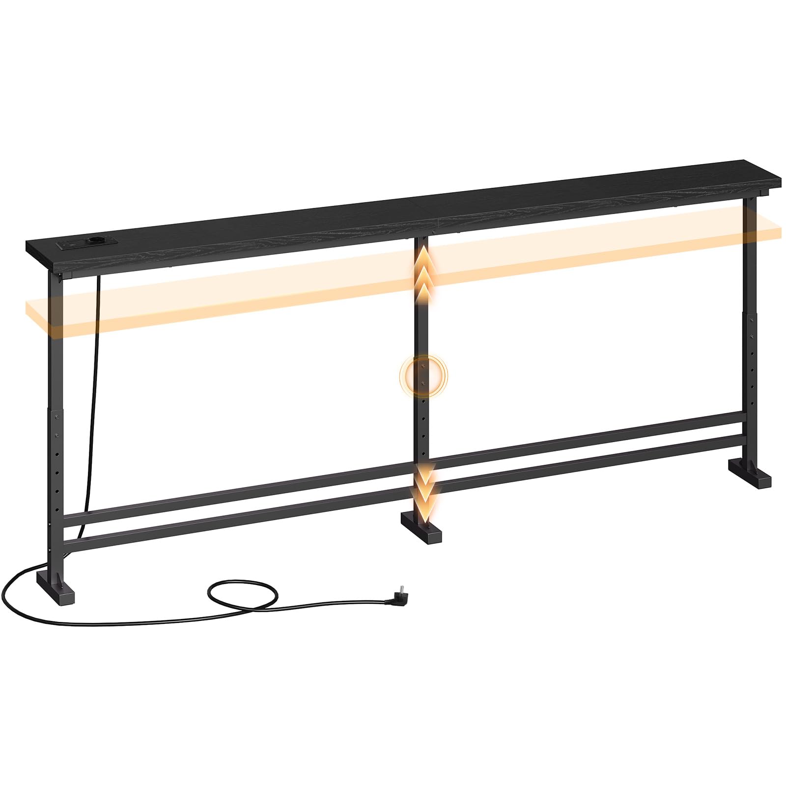 YATINEY Konsolentisch schmal, schmaler Flurtisch, 200 cm Langer Eingangstisch, 1 AC, 1 USB-A, 1 Typ-C, für Wohnzimmer, Flur, Eingangsbereich, Schwarz XCT09CBB