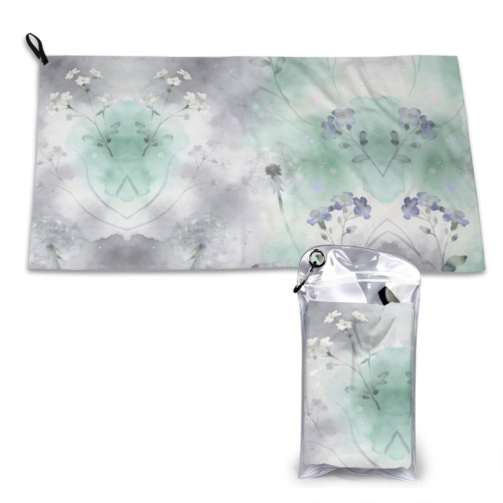 DUYKIMQW Watercolor Dandelion & Blue Flower Design Print Quick Dry Towel 16x31.5in White