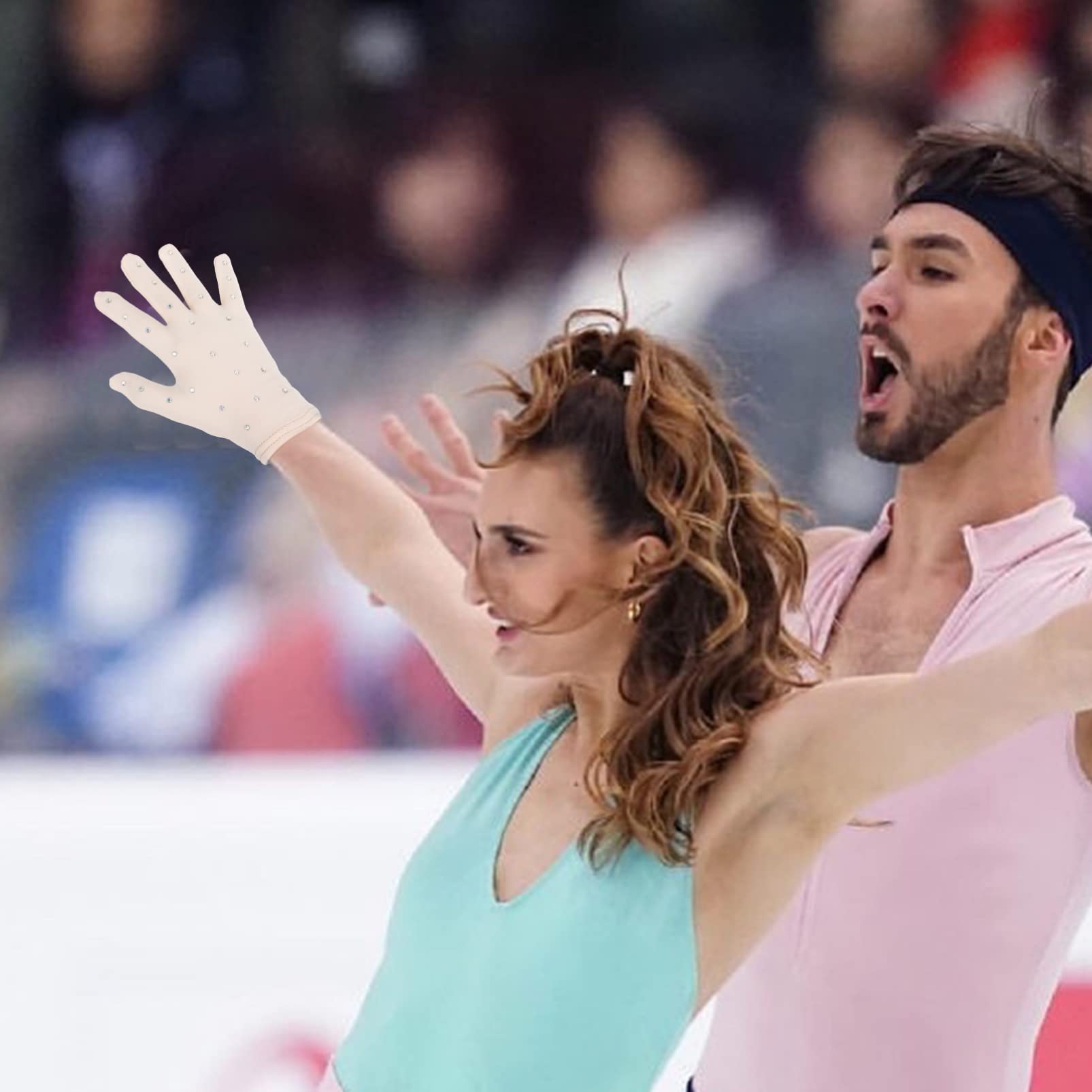 BESPORTBLE 1 paio di guanti da pattinaggio artistico con cristalli guanti da competizione con strass luccicanti per test delle prestazioni danza dello spettacolo
