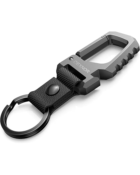 Dexnor Heavy Duty Key Chain Bottle Opener, Carabiner Key Ring Clip Aerospace-grade Stainless Steel Car Key Fob Holder Organizer EDC Keychain Keyring Accessories for Men and Women Black