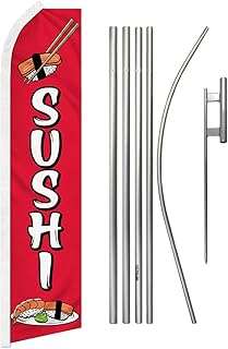 Sushi Red Swooper Advertising Flag & Pole Kit - Perfect for Store Fronts, Cafes, Retailers, Shops, Food Trucks, Events, Fairs, Restaurants