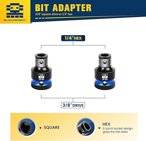 Miniatura 2 de BLACKROBOT 2 soportes de brocas de impacto de 38 pulgadas con adaptador de enchufe hexagonal de 14 pulgadas para llave de impacto