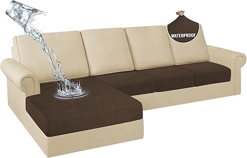 Miniatura 44 de HDCAXKJ Fundas de cojines de sofá seccional 100% impermeables, 8 piezas, funda seccional en forma de L, funda elástica para asiento de sofá chaise,