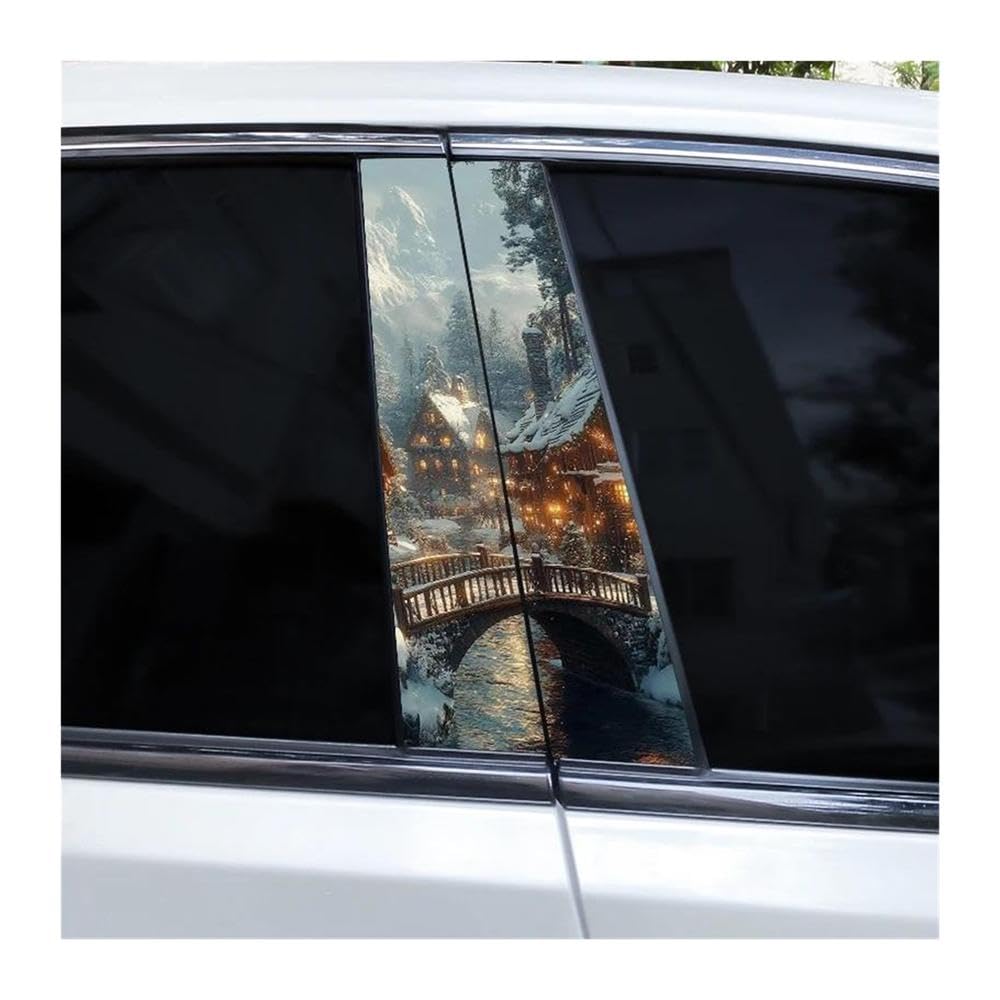 Decorative Items 2pcs Car Door Pillar Sticker Santa Claus Elk Waterproof Decals DIY(B)