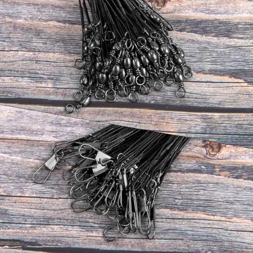 Alwonder 50-Pack Fishing Leaders, Fish Line Stainless Steel Wire with Swivels Snap, High-Strength 30LB Hi-Low Rig Fishing Wire Leader Fishing Tackle Gear Connector for Lures Baits Rigs Hooks Black 8IN - Thumbnail 7