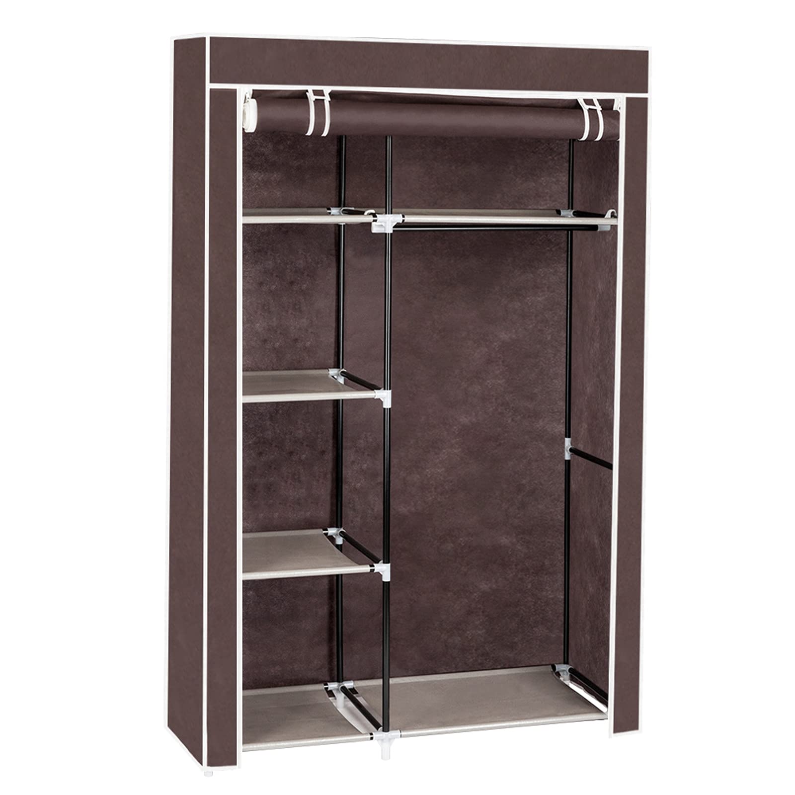 ERRTT 64" Portable Closet Storage Organizer Wardrobe Clothes Rack with Shelves Dark Brown for Living Room,Entrance,Bedroom
