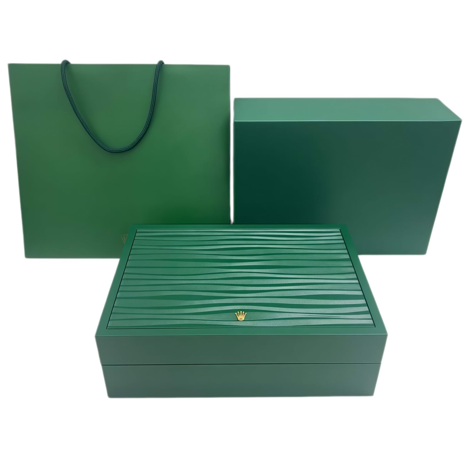 Set Caja Display Reloj Verde Oscuro Gran Compartimento Estuche Almacenamiento Laca Madera Cierre Metal Cojín Set para Rolex Box