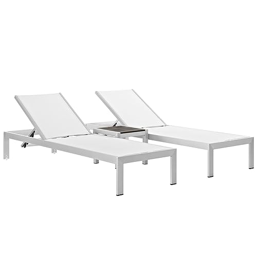 Modway Shore Aluminum Textilene® Mesh Outdoor Patio 3-Piece Poolside Chaise