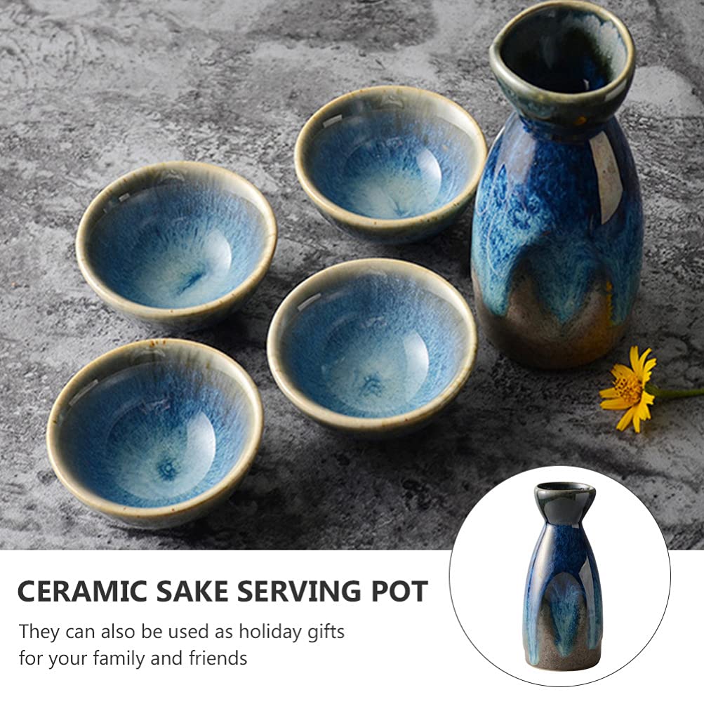 HEMOTON Porcellana Bottiglia di Sake Set Giapponese Tokkuri Sake Pentola con 4 Tazze di Ceramica Tradizionale Bene Che Serve Bottiglia di Vino Caraffa per La Casa Partito