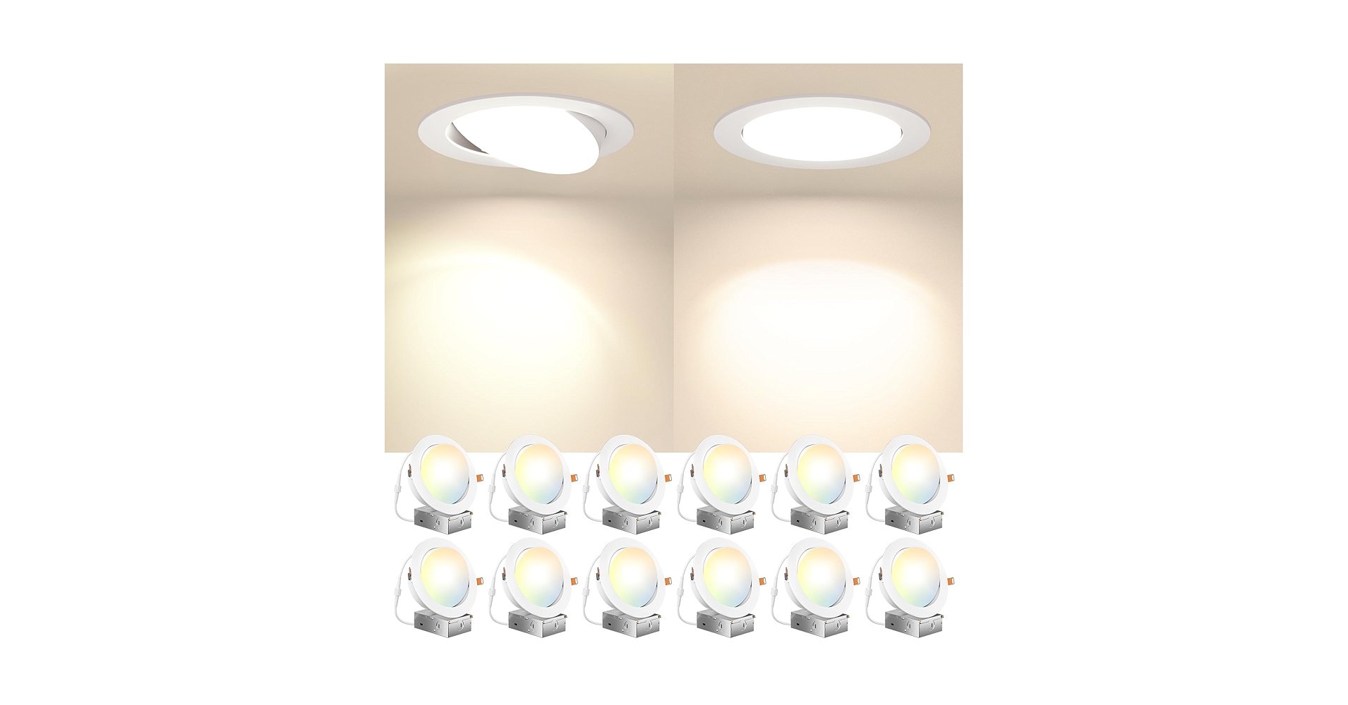 Amico 12 Pack 6 Inch Gimbal LED Recessed Lighting, 40° Tilt