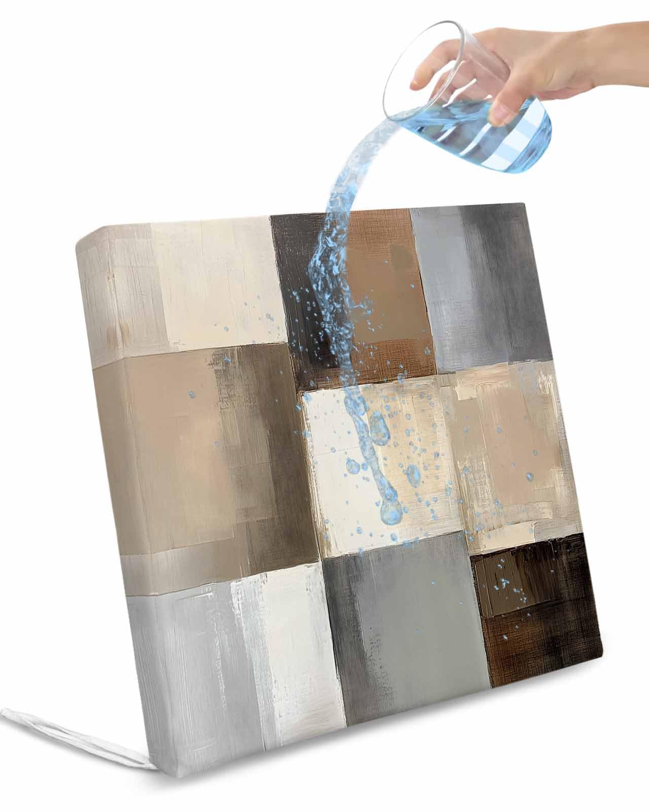 2 Pack Abstract Brown Beige Waterproof Cushion Covers with Ties, Outdoor Patio Chaise Lounge Chair Seat Cushion Slip Covers Replacement(Only Cover) Simple Oil Painting Art 22