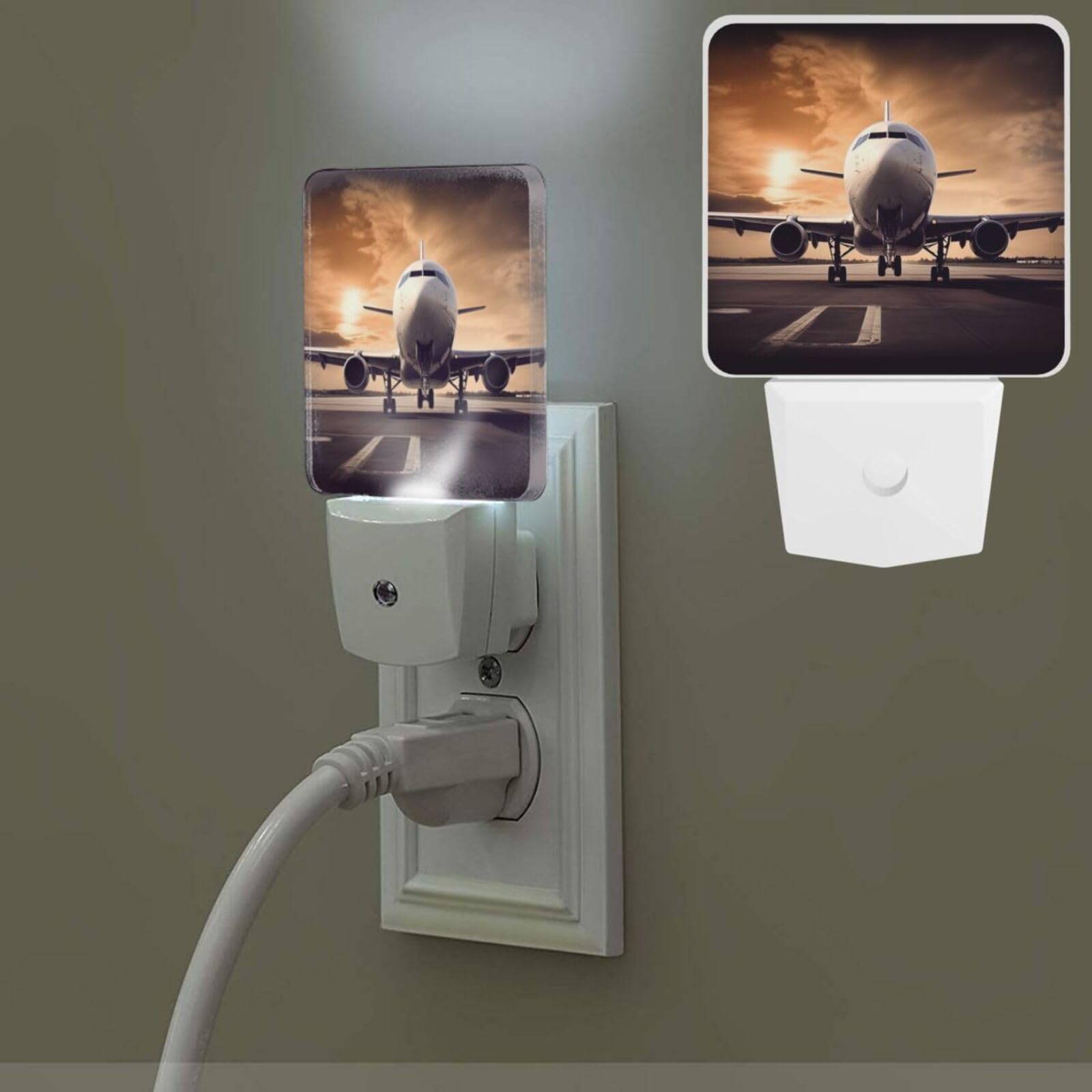 Evanem Night Lights Plug into Wall with Dusk to Dawn Sensor Night Light Airplane LED Nightlight for Bathroom Plug in Night Light Auto-On/Off Plug in