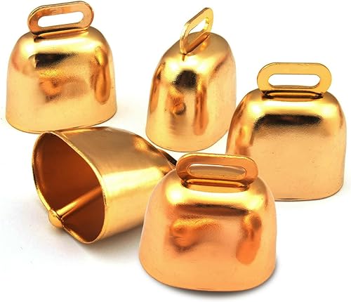 Paquete de 5 pequeñas campanas de cobre de pastoreo de latón, mini campanas de oveja de vaca para perros, ganado, caballo, granja, campanas