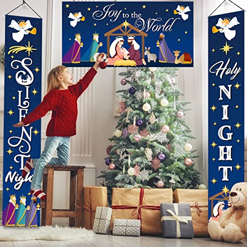 Christmas Decorations - Manger Scene Porch Banner Merry Christmas,Indoor Outdoor Holy Nativity Yard Sign With Stakes For Christmas Outdoor Lawn Decorations For Church,Home,Businesses,Stores,Parties #TOP2