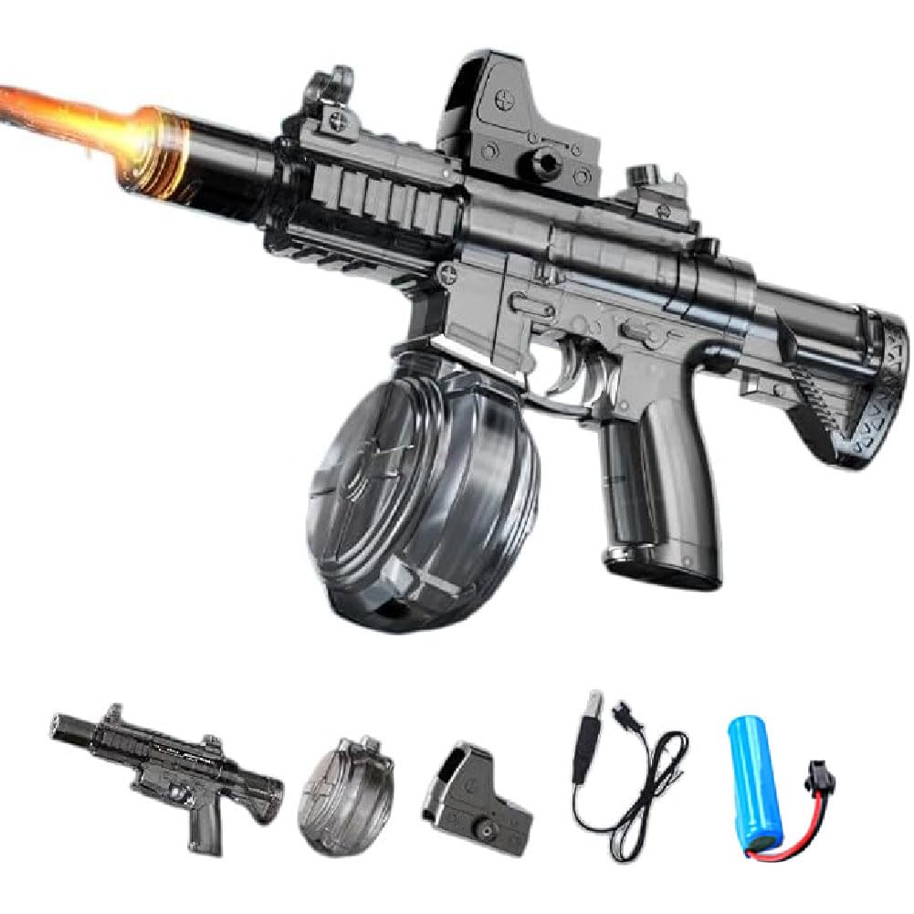 Automatic Electric Water Gun with High-Capacity Drum, Realistic SMG, Rechargeable, Automatic Squirt Watergun with LED, Squirt Gun Water Blaster up to 32 FT Long Range, Summer Pool Party Toy (Black)