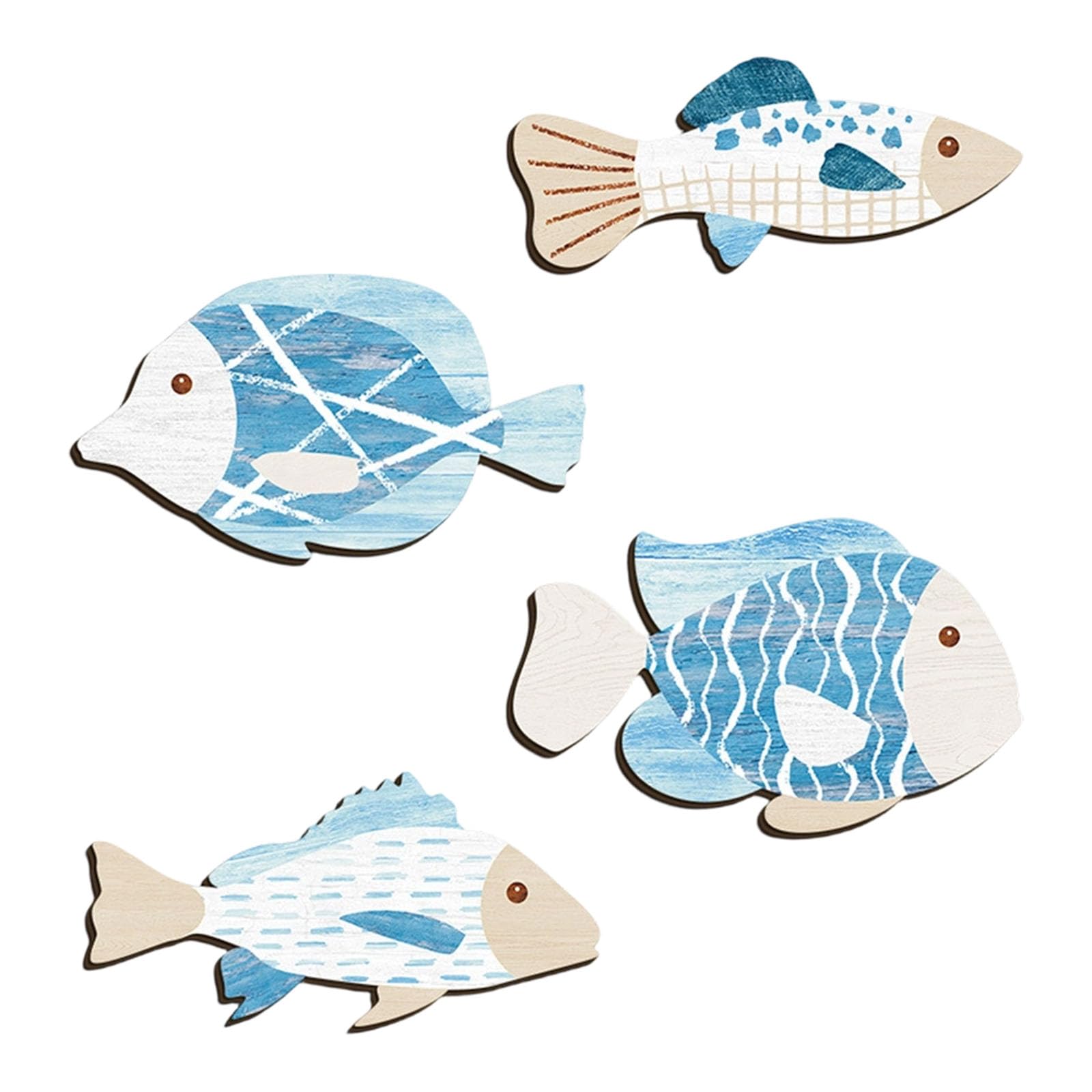 OSNIYAW Wall Decors Wooden Fish Nauticals Coastal Walled Art Fish Sculpture Lake House Hanging Decors for Bedroom Wooden Coastal Sign Themed Hanging