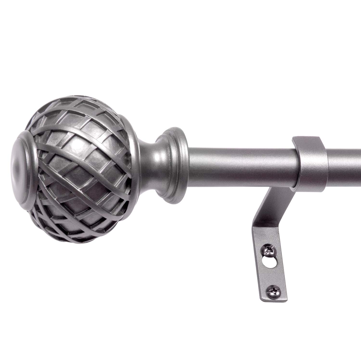Photo 1 of 3/4 Inch Diameter Curtain Rod Single Drapery Rod,Adjustable 48-84"?Netted Texture Round Finials Pewter 48-84"