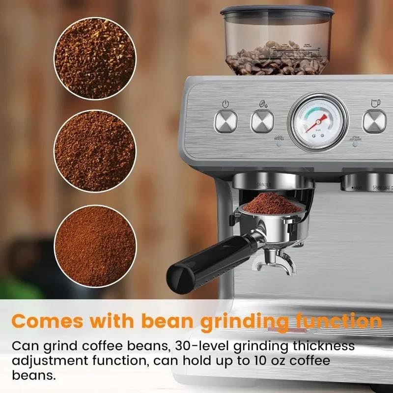 Image of Fastlink‚15 Bar Espresso Machine with Built-In Grinder & Milk Frother - Make Authentic Espresso at Home