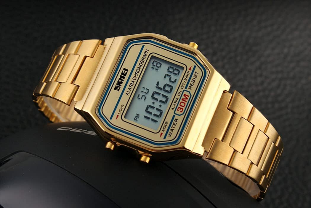 MASTOP Women's Classic Simple Petite Electronic Quartz Watch Stainless Steel Square Slim Led Digital Watch 1123 Gold image 7 of 7 B07T2G6DW7