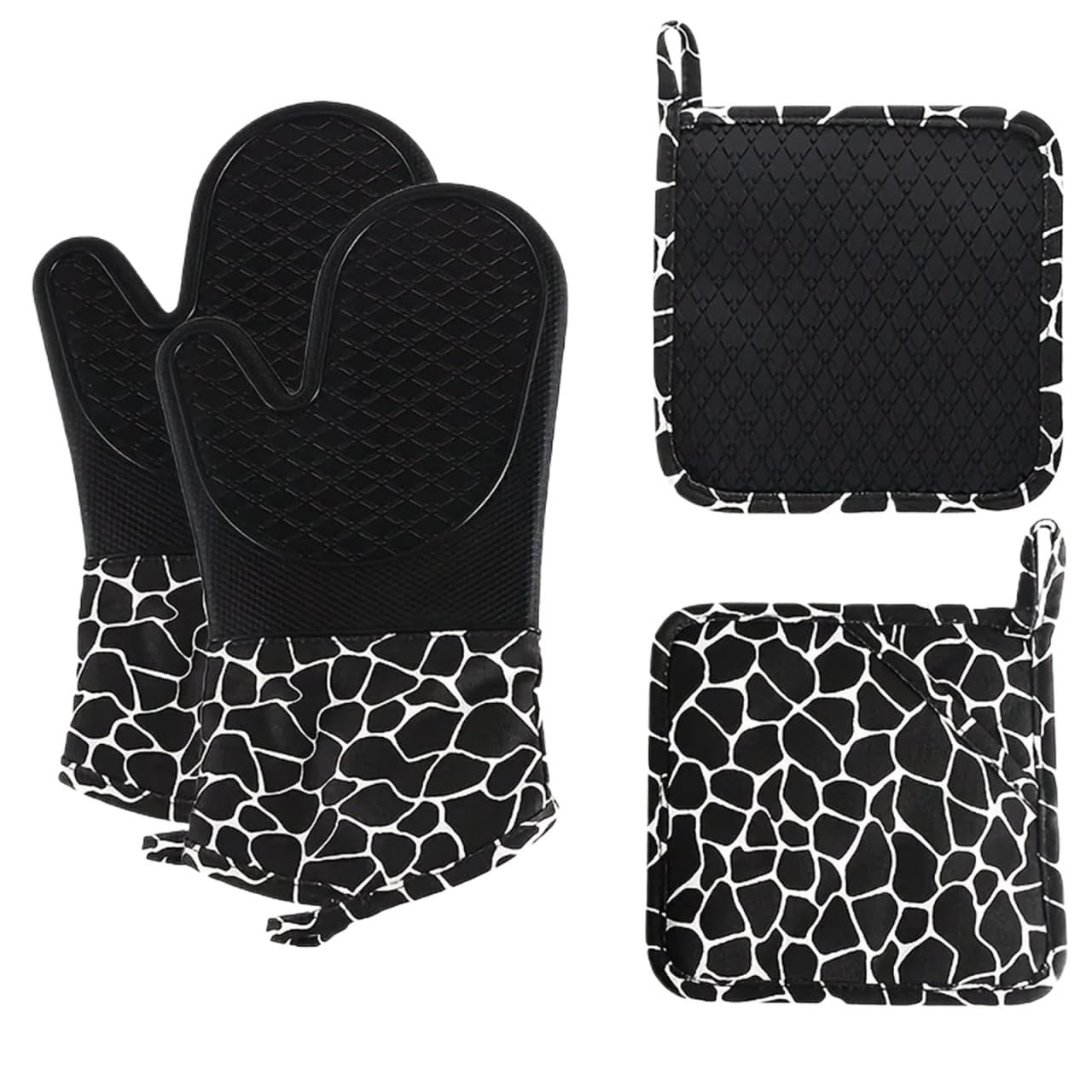 Extra Long Professional Silicone Oven Mitt with Quilted Liner, Heat Resistant Pot Holders, Flexible Gloves(Black)