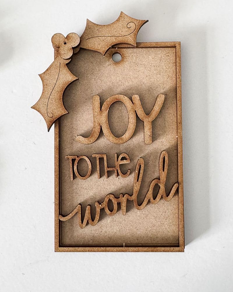 Joy to The World Tags x 2 Decorations/Baubles/Tags, MDF