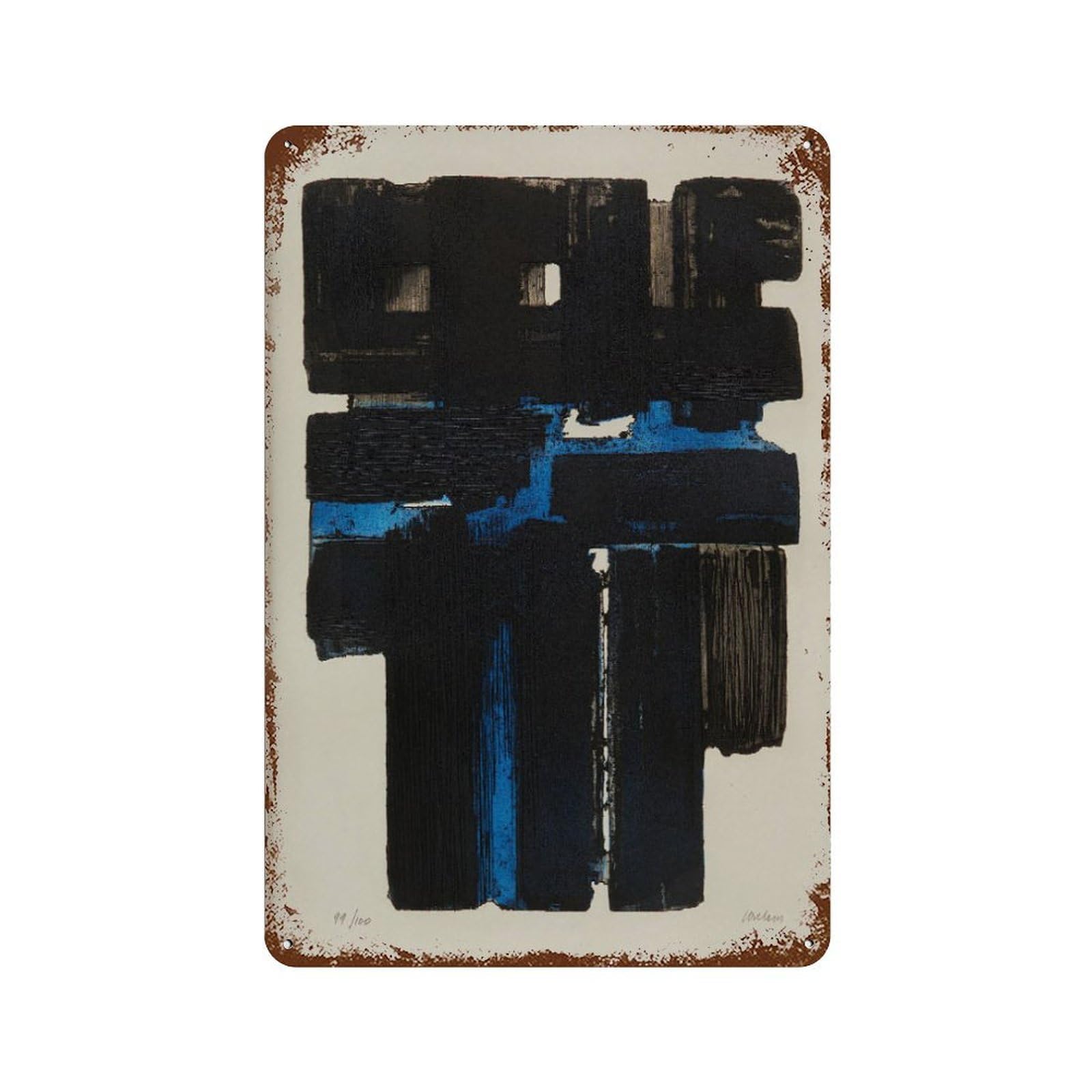 xiaoxiaoshen Soulages Exhibition Black & Blue Abstract Wall Decor Art Metal Tin Poster Modern Home Decor Art Home Bar Shop Decorations Vintage Sign 30x20cm