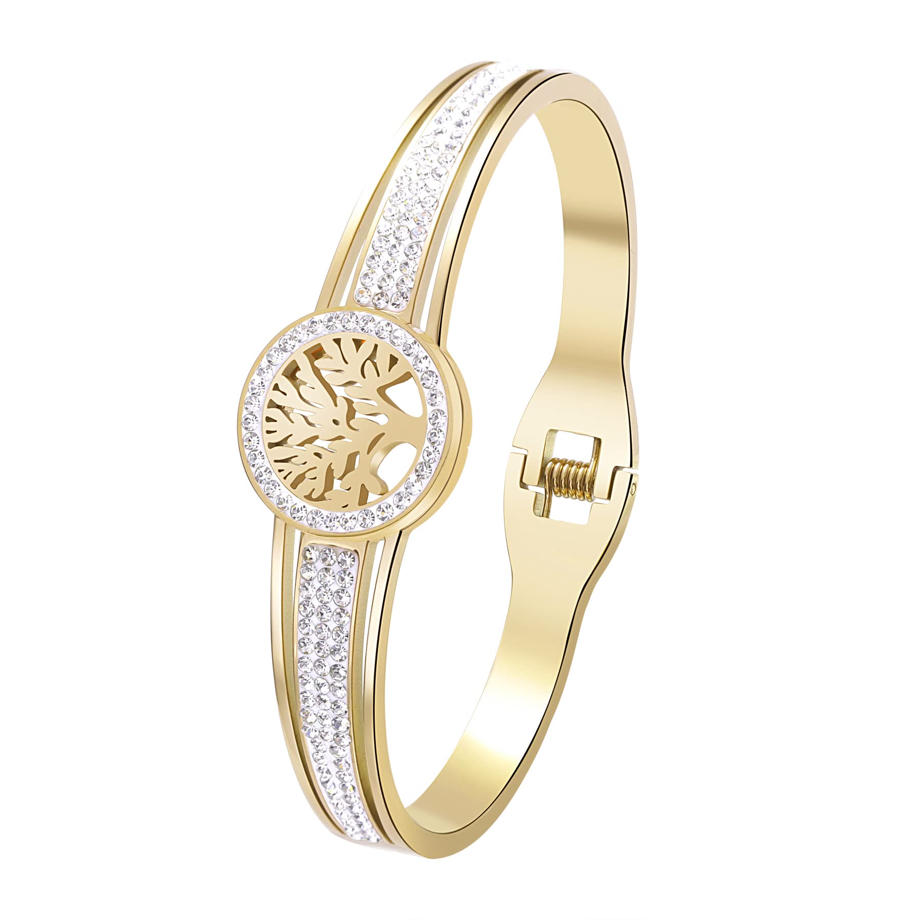 Cupimatch Damen Armband Armspange Edelstahl Armreif Duftarmband zum Öffnen mit Aromatherapie｜Lebensbaum Armband mit Strasssteinen ｜Geschenke für Frauen Mädchen zu Geburtstag Valentinstag Jahrestag