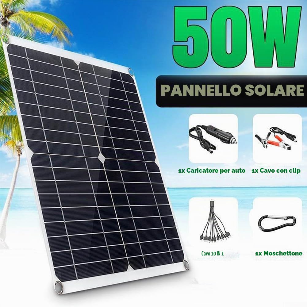 Zoegneer Pannello solare monocristallino da 50 W Dual USB Regolatore di Tensione Pannello di Ricarica 12 V Fotovoltaico Esterno Per Barca RV Campeggio
