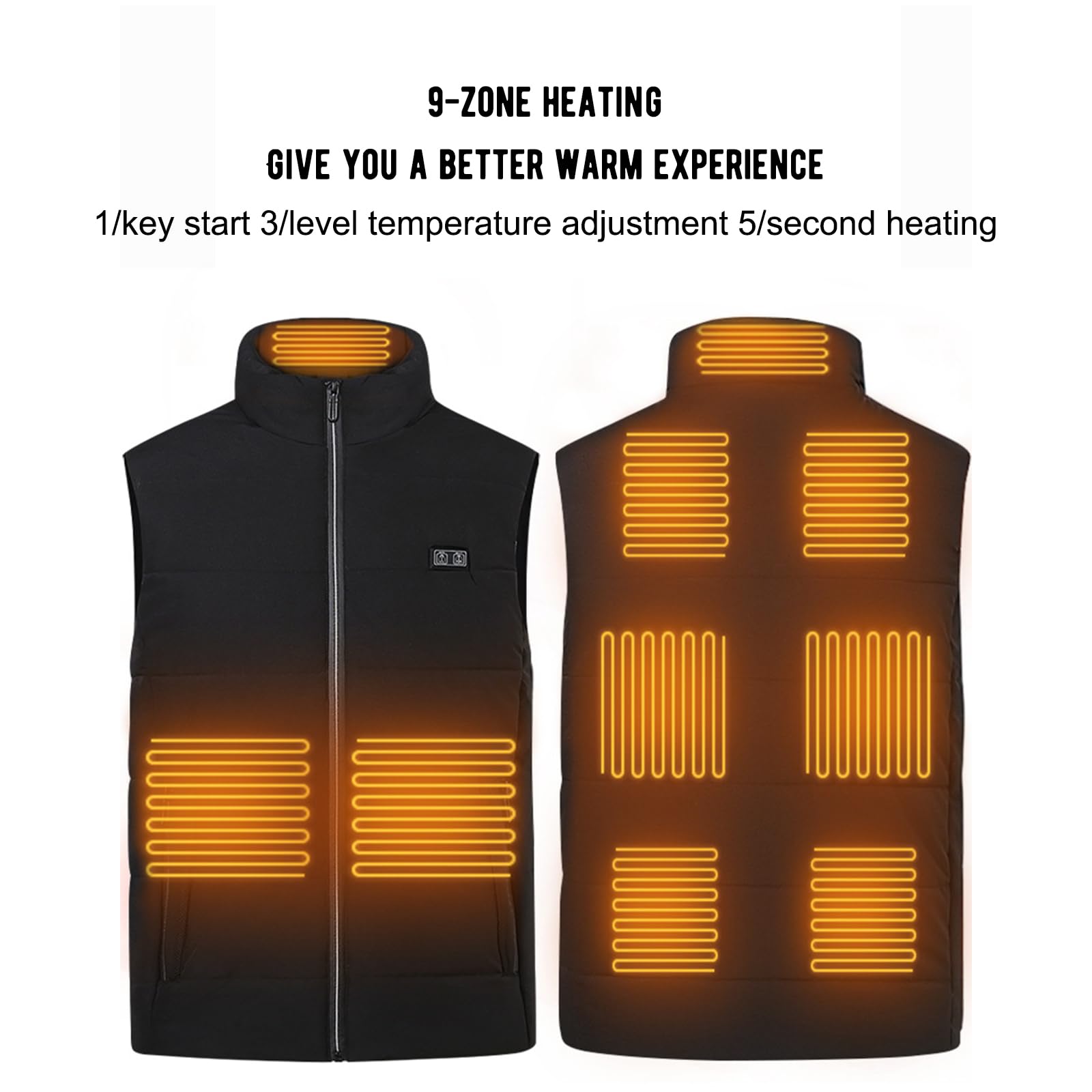 Gilet riscaldato per Uomo con 9 Zone di Calore, Gilet riscaldato Elettrico per Escursioni all'aperto in Inverno, Batteria Non Inclusa