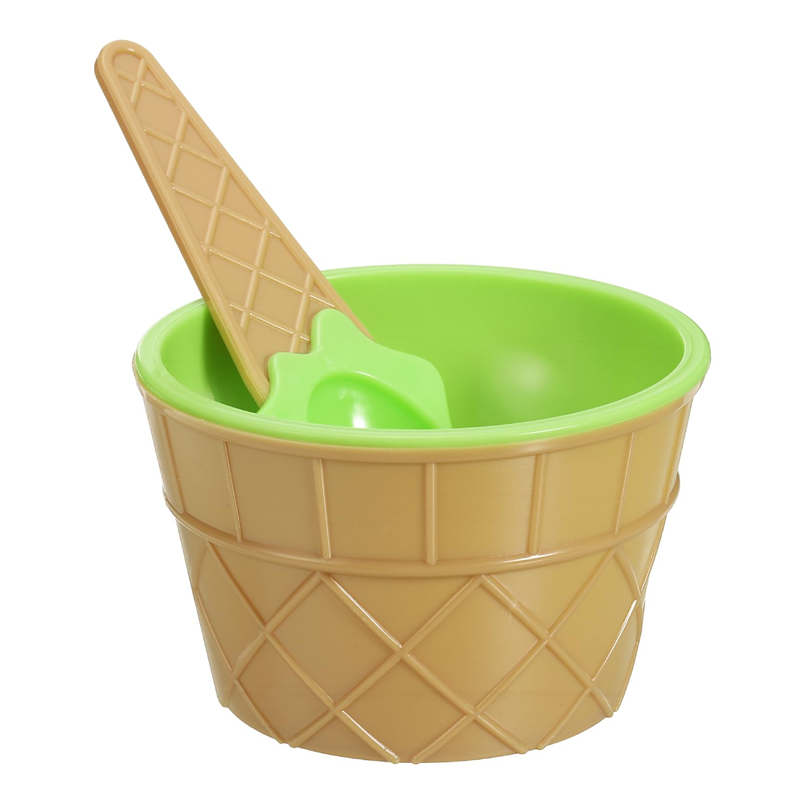sourcing map 6 Pack Ice Cream Cups with Spoons, Reusable Plastic Ice Cream Bowls Candy Color Frozen Yogurt Dessert Bowl for Birthday Decorations Summer Holiday Supplies, Yellow Green