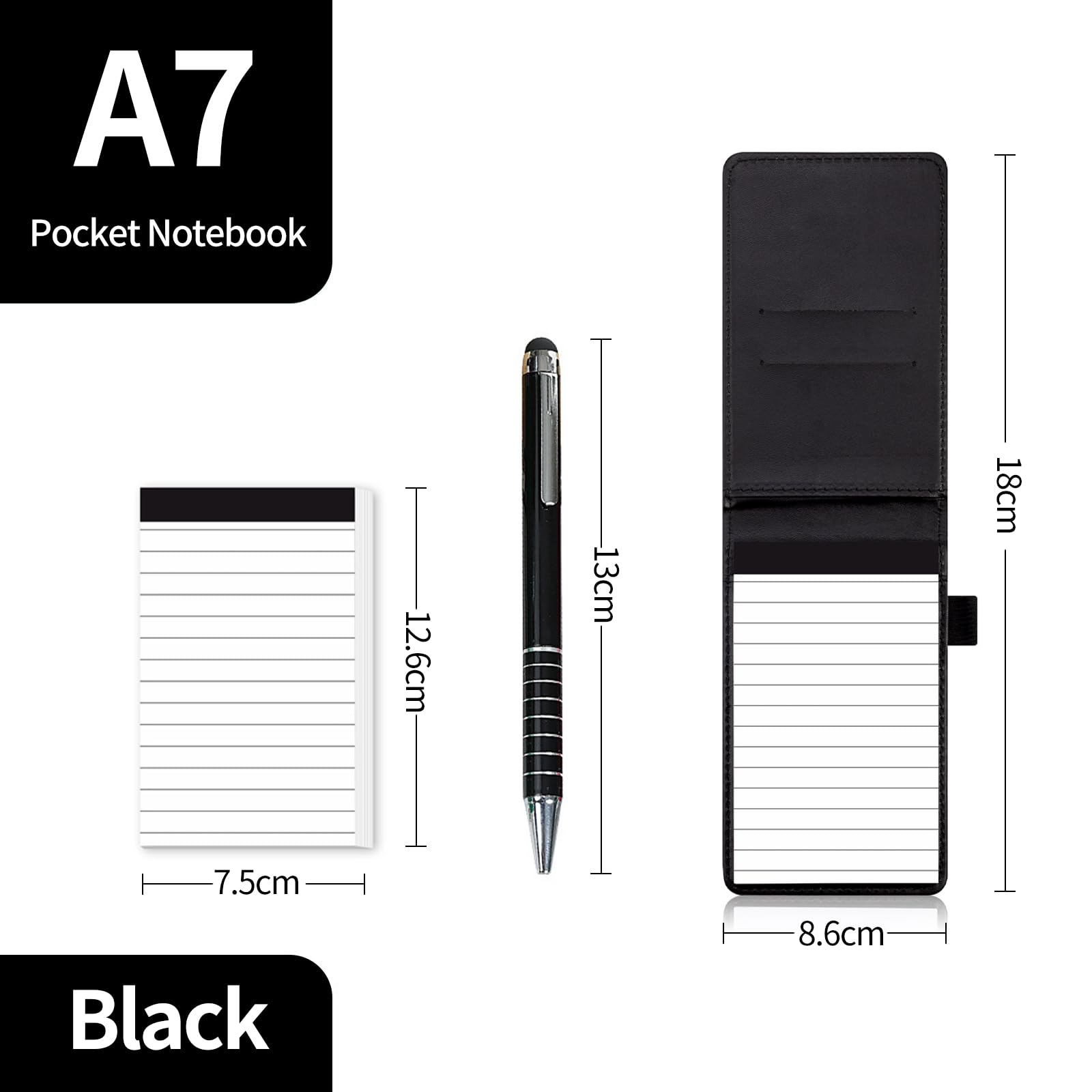 FUZVOL 8 PCS Pocket Notebook Set,Small A7 Notebook with Pen Loop,Leather Notebooks Holder with 7 Notepad(30 Lined Sheets) and 1 Metal Pen for Office School Taking Notes - Image 2
