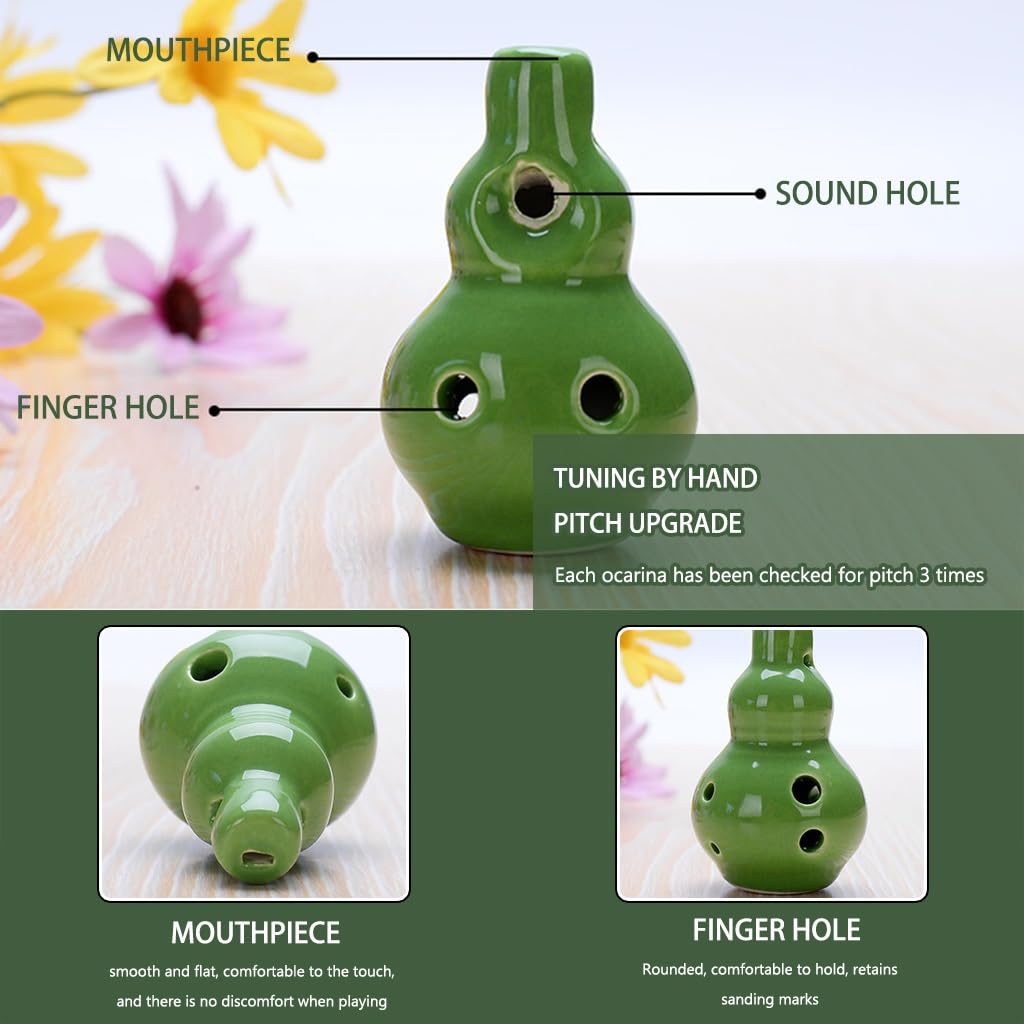ocarina, Strumenti a fiato rotondi e piccoli in Do maggiore a 6 fori, regalo di compleanno/ciondolo(Green)