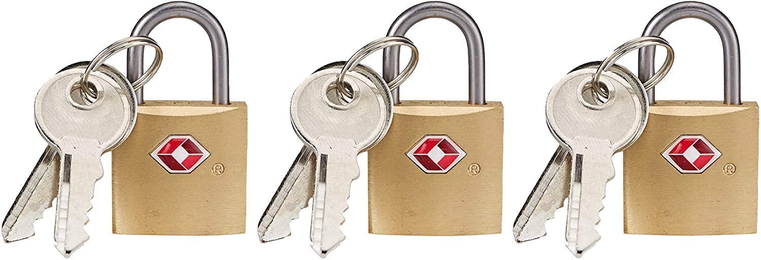 hetkrishi tsa approved brass key lock/padlocks with 2 keys for travel luggage suitcase bag (multicolour) - set of 3