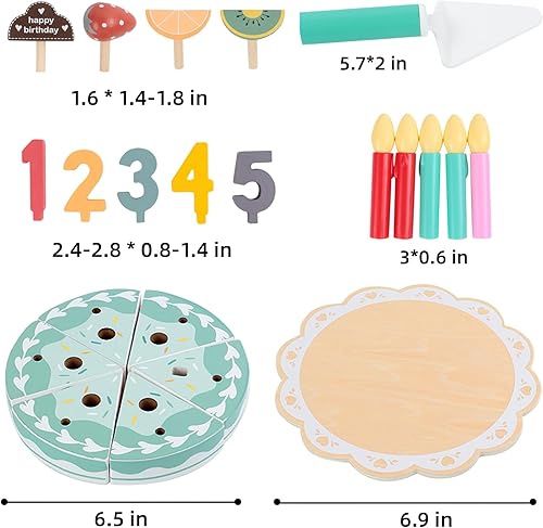 Miniatura 6 de Juego de comida de madera para jugar a pastel de cumpleaños, juego de fiesta de té para niños pequeños, juegos de accesorios de cocina Montessori de