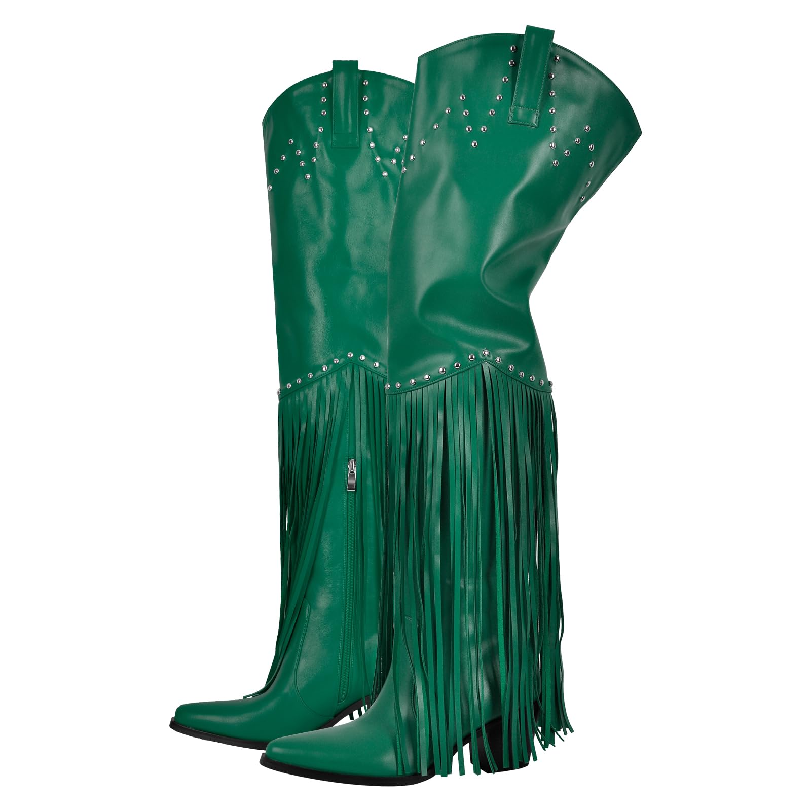 richealnini Western Thigh High Cowboy Boots with Fringe Over Knee Wide Calf Cowgirl Boots