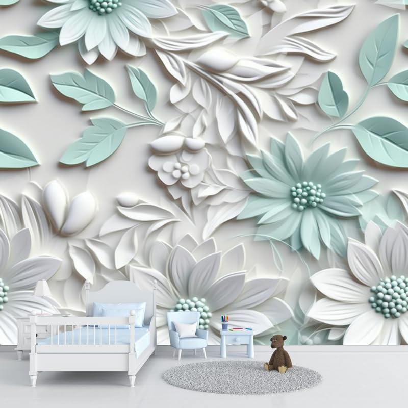 Image of 3D Embossed Floral Wall Sticker for Living Room | Waterproof Self Adhesive Large Wallpaper | Textured Leaf Design Removable Vinyl Sheet for Sofa Background & Home Decor (40x300 cm) | (Multicolor)