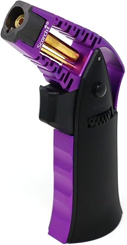 Miniatura 2 de Antorcha recargable de butano ajustable con llama de aluminio de 6.75 pulgadas de alto mecanizada CNC en caja de regalo (negro morado)