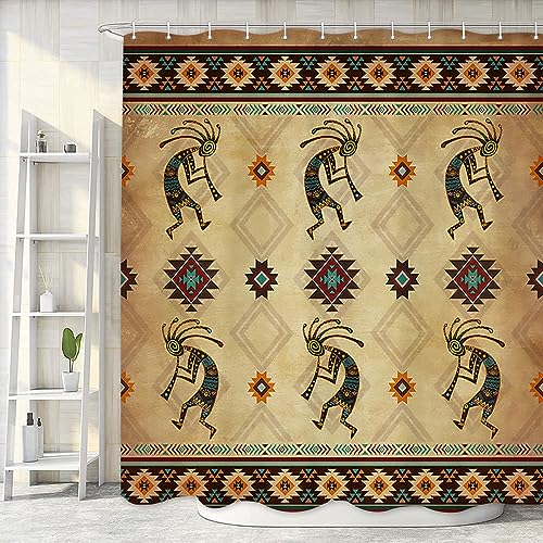 Veivian Western Southwestern Shower Curtain, Native American Tribal Kokopelli Ethnic Bath Curtain, Hipster Navajo Aztec Geometric Boho Bathroom Accessories For Bathroom Curtain Liner With Hooks cover