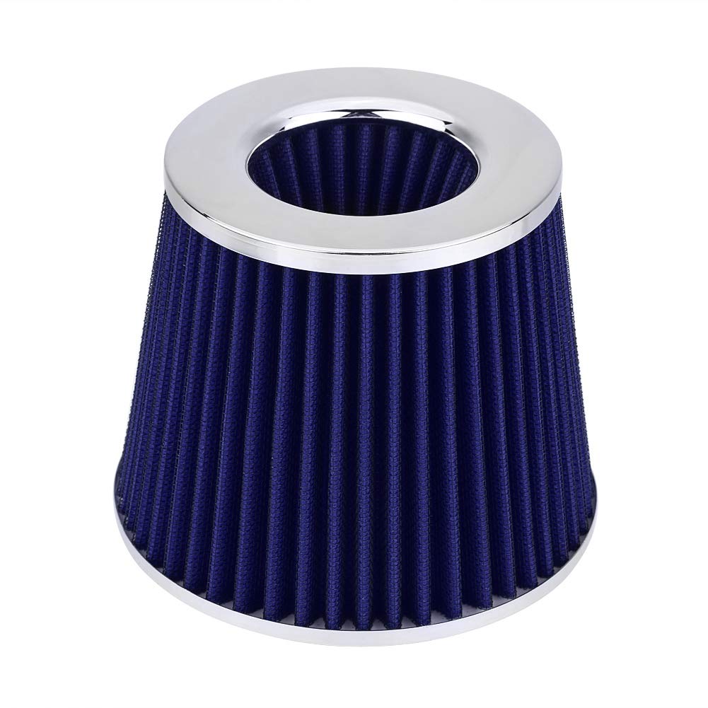 Ausla Sportowy filtr powietrza do samochodu, 76 mm, 3 cale, uniwersalny sportowy filtr powietrza, aluminiowy wąż indukcyjny (niebieski)