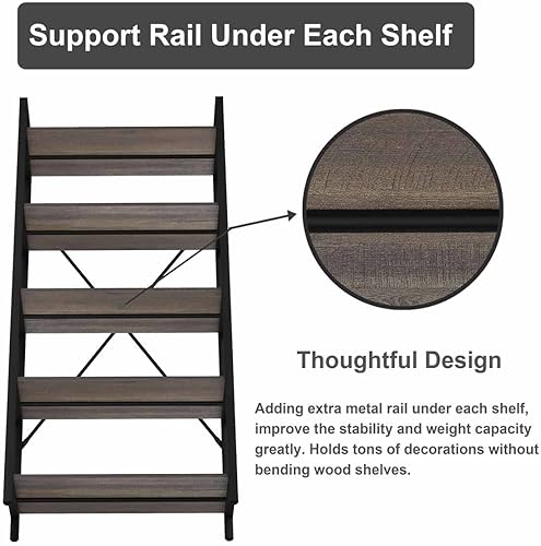 Miniatura 4 de FATORRI Estantería industrial de 5 niveles y estantería pequeña para oficina en casa (marrón nogal)