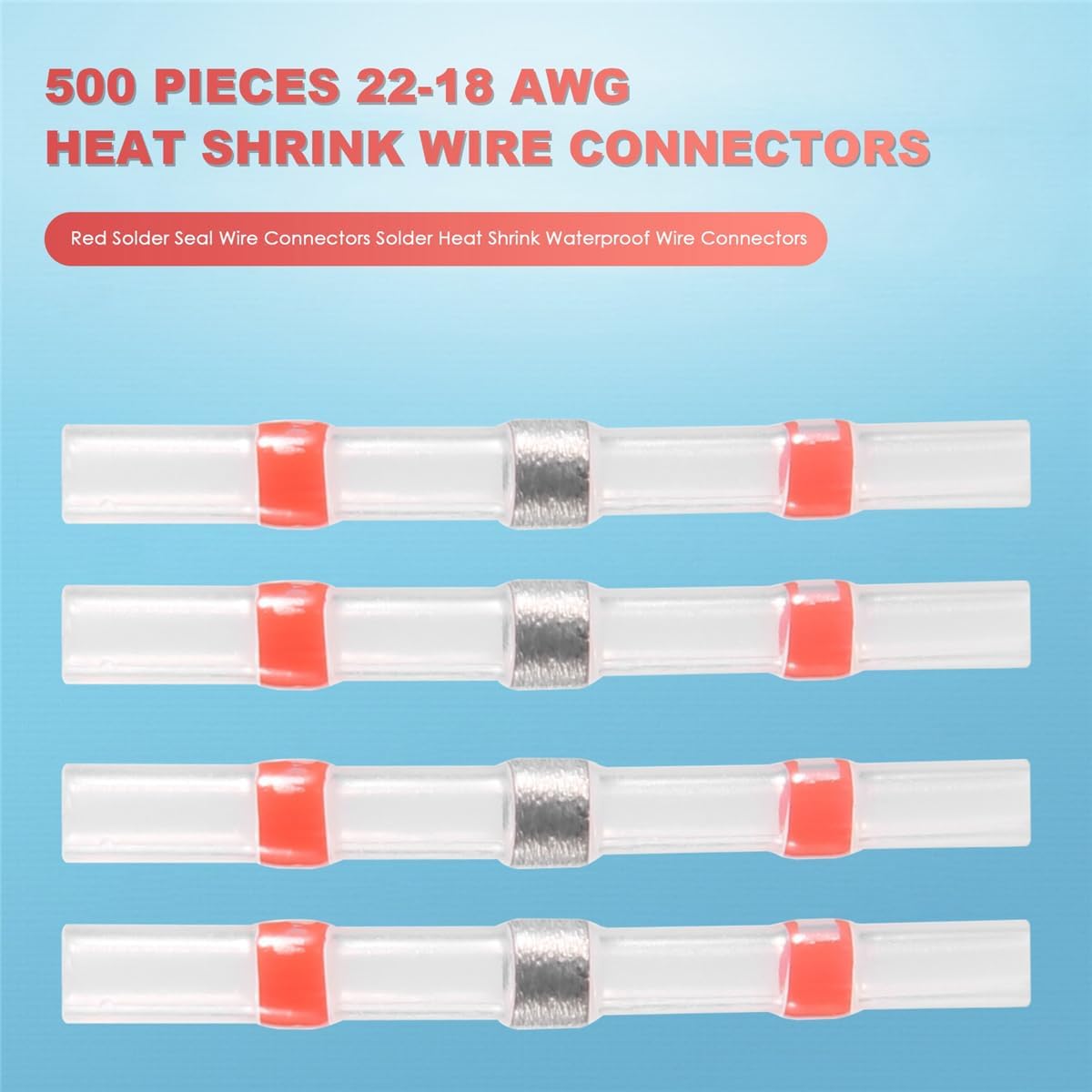 500 Pieces 22-18 AWG Red Solder Seal Wire Connectors Solder Heat Shrink Waterproof Wire Connectors Electrical Terminals VUQLDHAYZ