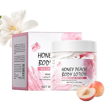 Honey Peach Body Lotion,Hydrating & Nourishing Body Butter with Ice Cream Texture,Intense Moisture,Light & Non Greasy Makes Skin Smooth & Firm,Whipped Body Butter Cream for Dry Skin 6.3 Oz