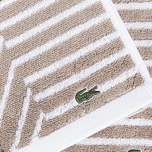 Lacoste Guethary Striped Towel – 100% Cotton, Reversible Modern Geometric Design, Soft & Absorbent, Durable & Lightweight, Machine Washable – Sand, 13"x13" Washcloth — view 3